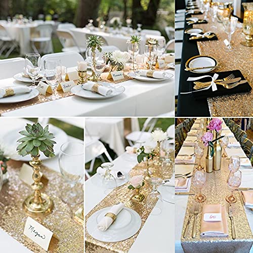 Fivenl Champagne Gold Sequin Table Runner 12 x 72 Inches - Pack of 12 for Weddings & Parties