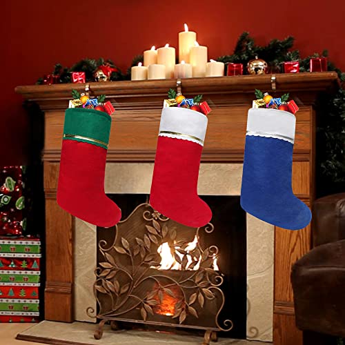 24 Pack 19-Inch Felt Christmas Stockings with White Cuff & Gold Trim