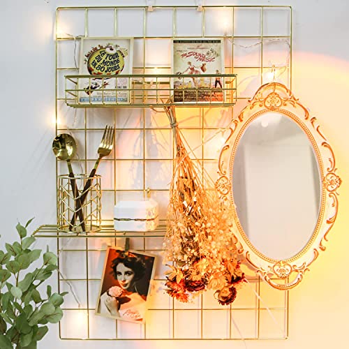 Gold Metal Grid Wall Panel Set - 17.3 x 11.8 Inch Photo Display Organizer