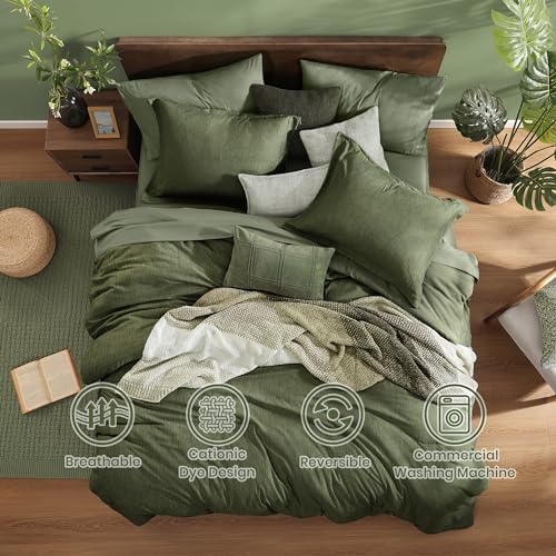 King Size Comforter Set - 7-Piece Olive Green Bed in a Bag Bedding