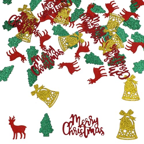 100Pcs Christmas Confetti Glitter Table Decor - Red, Green & Gold Shapes
