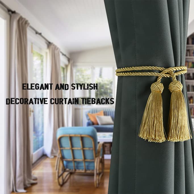2 Pack Handmade Rope Curtain Tiebacks with Tassels, Adjustable Holdbacks