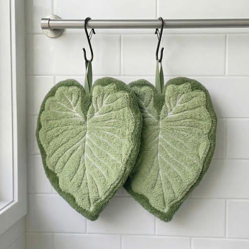 Leaf-Shaped Hanging Hand Towels - 2 Pack, Soft Coral Fleece Absorbent
