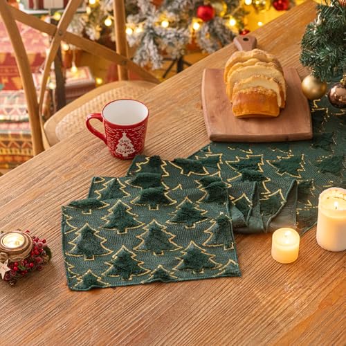 AQOTHES Green Tree Sequin Christmas Table Runner 13x72 Inches