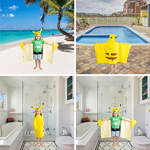 Pokemon Pikachu Hooded Towel Wrap - 24 x 50 inches, Soft Cotton Bath & Beach Towel for Kids