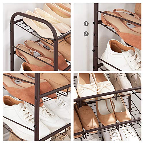 SONGMICS Shoe Rack, 3 Tier Shoe Organizer for Closet, Holds up to 12 Pairs of Shoes, Shoe Rack for Front Door Entrance, Metal Shoe Shelf with Adjustable Tilt Angle, for Entryway, Garage, Bronze