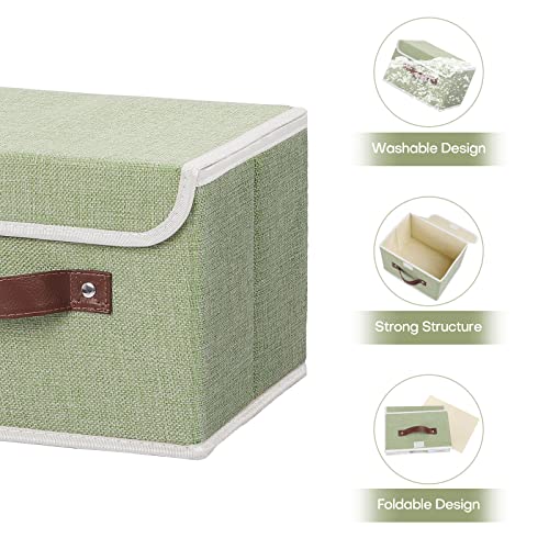 Fabric Storage Box with Lid Small Green 10x8x7 Foldable Bin