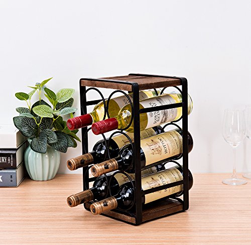 Brown Rustic Wood Countertop Wine Rack - Holds 6 Bottles, No Assembly Needed