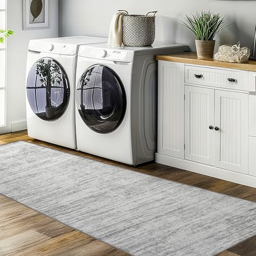 2x8 Abstract Runner Rug, Washable Non-Slip Kitchen Hallway Carpet, Grey