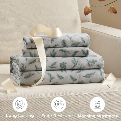Woolrich King Flannel Sheet Set with Pine Branches Print, 100% Cotton 14" Pocket Fits King