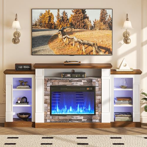 70-Inch Electric Fireplace TV Stand with Open Storage - White & Black Variants