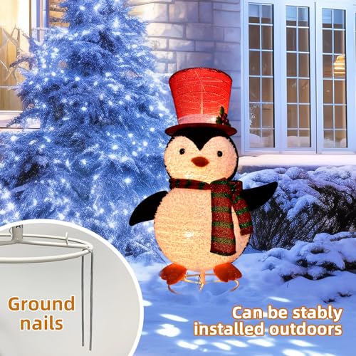 Penguin 28 inch Lighted Outdoor Christmas Decoration with Top Hat and Red Scarf (Variation: Penguin 28 inch) | HOYECHI
