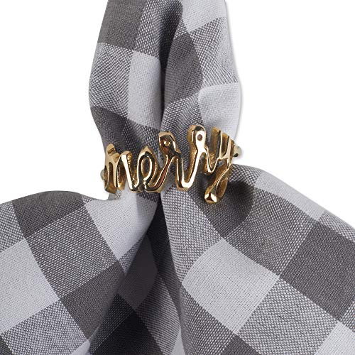 DII Christmas Thanksgiving Holiday Tabletop D?cor Collection Decorative Napkin Ring Holder Set, 1.9" Dia x 1.1" Height, Merry Gold, 6 Piece
