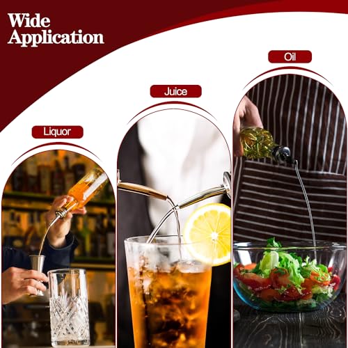 Stainless Steel Liquor Bottle Pour Spouts with Rubber Dust Caps (12 Pack)