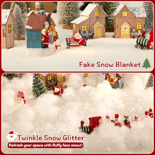 3-Piece Artificial Christmas Snow Set - 3x8ft Blanket, Fake Snow & Glitter