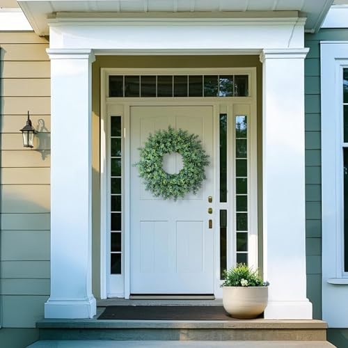 26-Inch Artificial Boxwood Wreath for Front Door and Home Decor