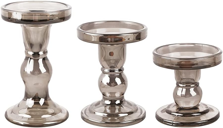 Skiennix 3-Piece Glass Candlestick Set - Elegant Crystal Holders for Weddings & Christmas | 7 Colors Available