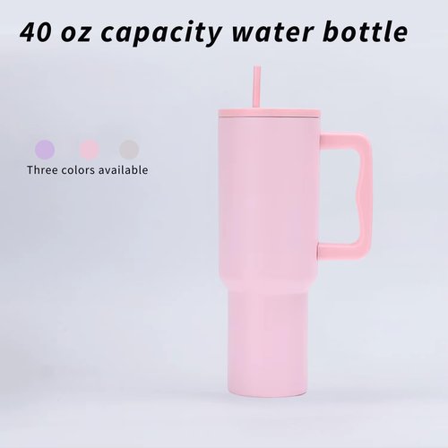 40 oz Stainless Steel Insulated Water Bottle with Handle and Straw – Large Tumbler for Cold Drinks – Leakproof BPA-Free Thermos for Travel, Gym, Office (PINK)