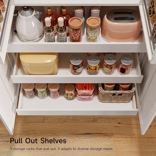 71" Tall Kitchen Pantry Cabinet with Pull-Out Shelves and Drawers