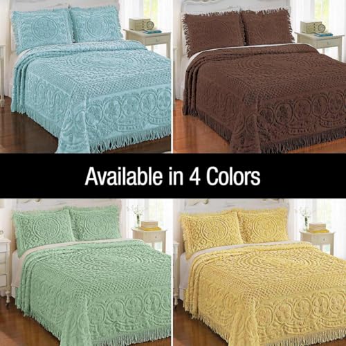 Chenille Lightweight Bedspread with Fringe Border, Queen Size - Chocolate