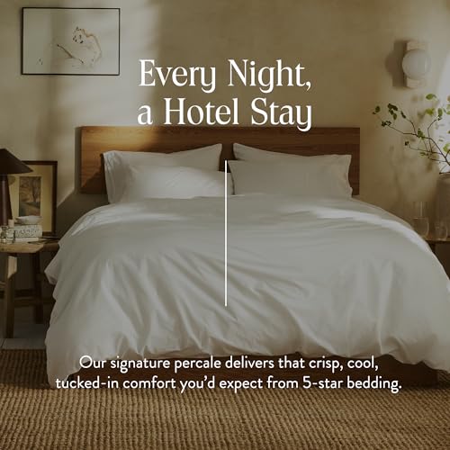 100% Cotton Percale Duvet Cover - Full/Queen, White - Crisp & Cooling