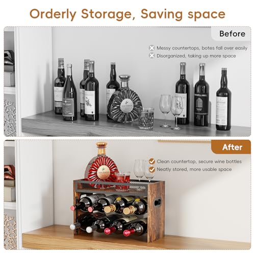 2-Tier Wooden Wine Rack - Holds 8 Bottles for Kitchen and Bar Storage