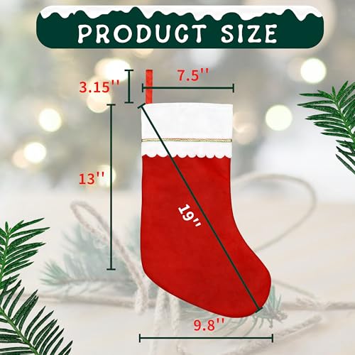 MNKXL 12 Pack Christmas Stockings - Large 19 Inch Red Felt Bulk Set with Gold Trim for Holiday Decor