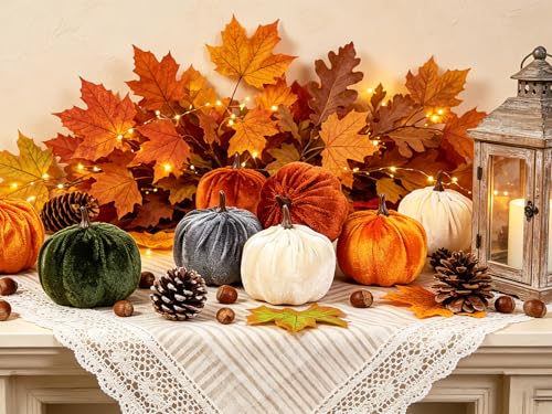 15PCS Velvet Fall Pumpkins for Autumn Thanksgiving Home Decor 3.14 Inch