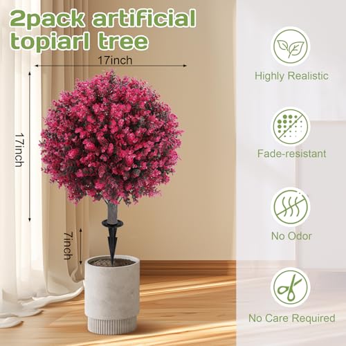 24-Inch Artificial Eucalyptus Topiary Ball Trees, Set of 2 UV-Resistant