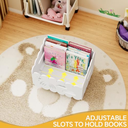 Solid Wood Kids Bookshelf with Adjustable Dividers and Carry Handles