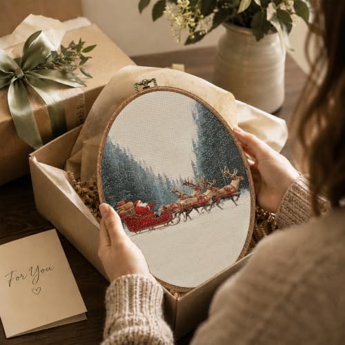 RUKUPA Santa Sleigh & Reindeer Oval Wall Art Decor Color43 8.6x11.4 Inch