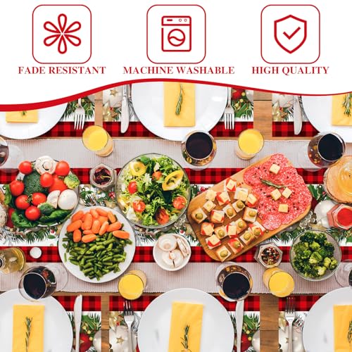 VitalCozy Christmas Buffalo Plaid Table Runner & 6 Placemats Set - Holiday Decor