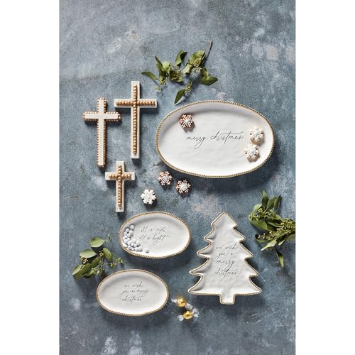 Gold Beaded Cross Wall Decor - Small Faith Symbol Ornament 6.5 x 4 inches