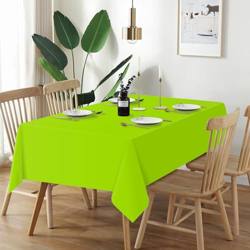 QIKSION 2 Pack Lime Green Plastic Tablecloth - Neon Green 54 x 108 Inches, Disposable Party Cover