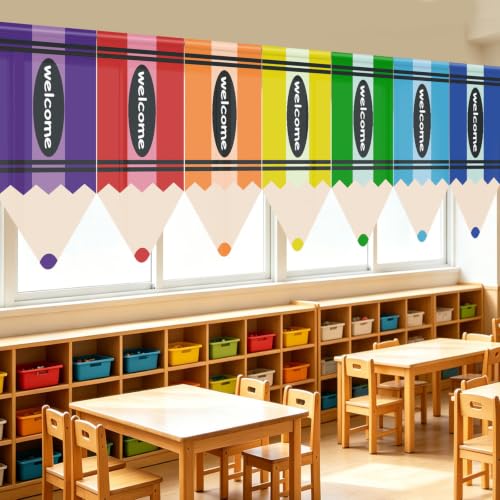 7-Piece Rainbow Pencil Classroom Curtains, 36" x 24" Rod Pocket Drapes