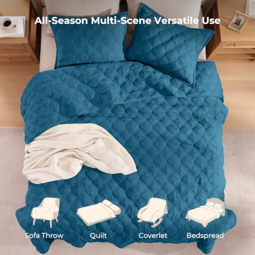 Litanika 3-Piece King Quilt Bedding Set - Soft Lightweight Teal Blue Bedspread