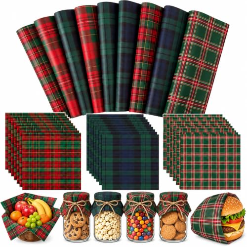 Tartan Plaid Christmas Wax Paper Sheets 150 Pack Food Wrap Greaseproof