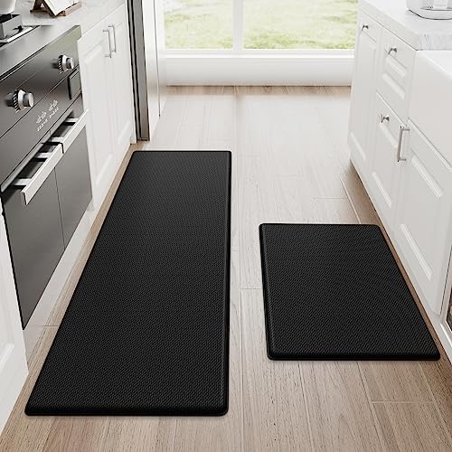2-Piece Anti-Fatigue Kitchen Rug Set, Non-Slip Cushioned Floor Mats, Black