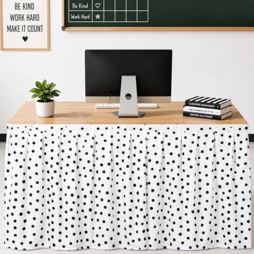 14ft Black and White Polka Dot Table Skirt for Teacher Desk and Classroom