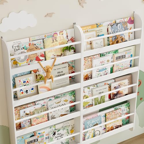 4-Tier Wall-Mounted Kids Bookshelf and Toy Storage Organizer, White