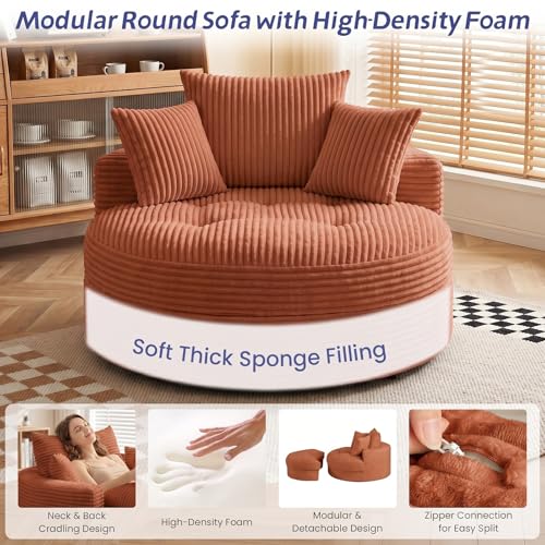 Oversized 54-inch Round Corduroy Floor Chair, Convertible Deep Seat Lounge