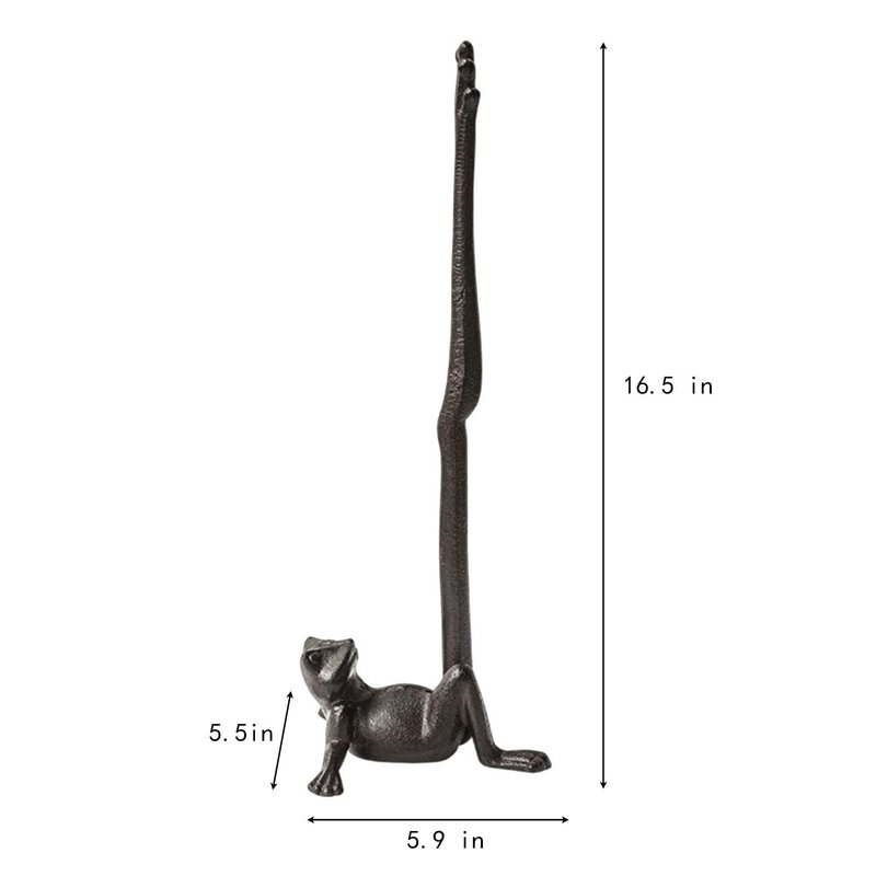 Mozhixue Frog Paper Towel Holder 16.5'' Cast Iron Paper Towel Holder Funny Toilet Paper Holder for The Floor or Counter in The Kitchen or Bathroom Bronze Rustic,Frog