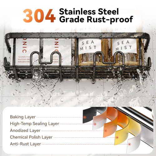 Adhesive Stainless Steel Shower Caddy Organizer 5-Piece Wall Shelf Set
