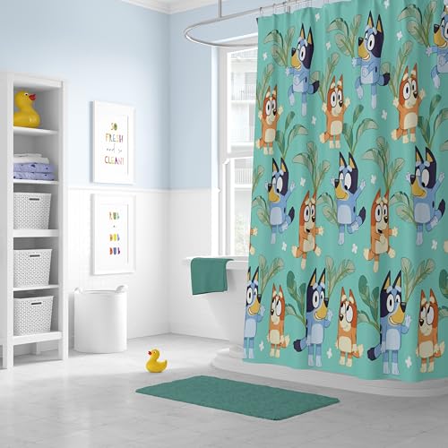 Jay Franco Bluey & Bingo Kids Fabric Shower Curtain - Teal, 70" x 72"