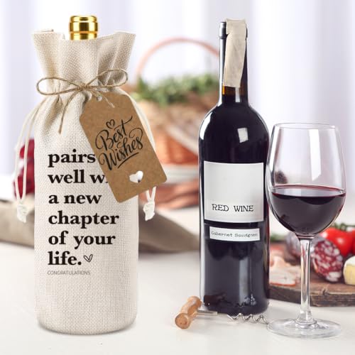 New Chapter Burlap Wine Gift Bag with Drawstring for Farewell & Retirement