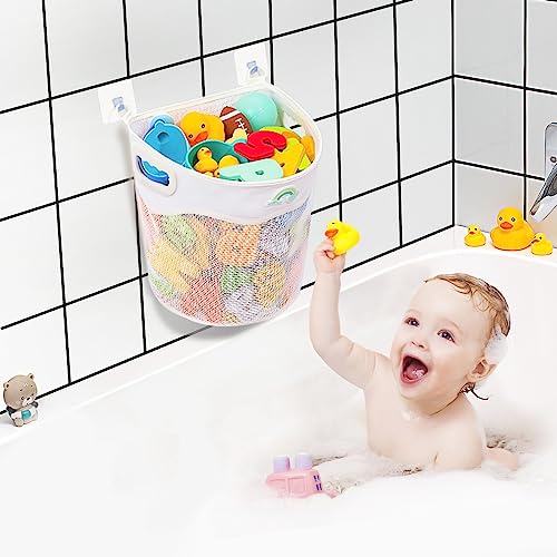 Austion Wall-Mounted Mesh Bath Toy Organizer - Large Capacity Tub Holder