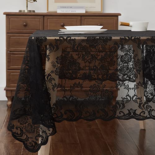 LinenZone 60 x 120 Black Rectangular Rustic Tablecloth - Mia TC 60x120