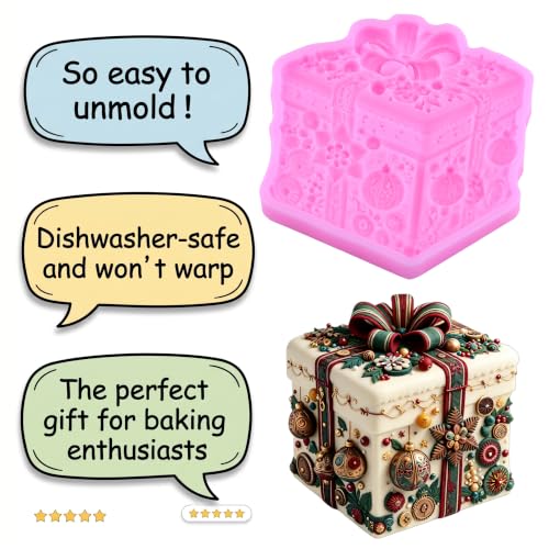 Christmas Gift Box Silicone Fondant Mold - Present Box 3D, Style O
