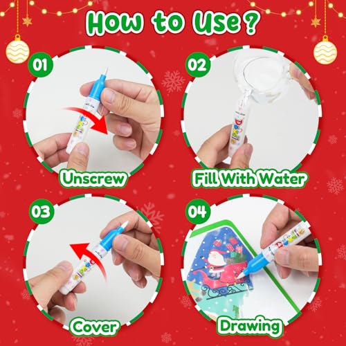 ZMLM Red Christmas Water Coloring Books for Toddlers — 24 Pack with Pens & Gift Bags