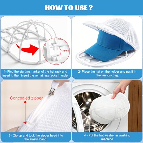 Hat Washer Cage and Mesh Bag Set for Baseball Caps - 4 Pack